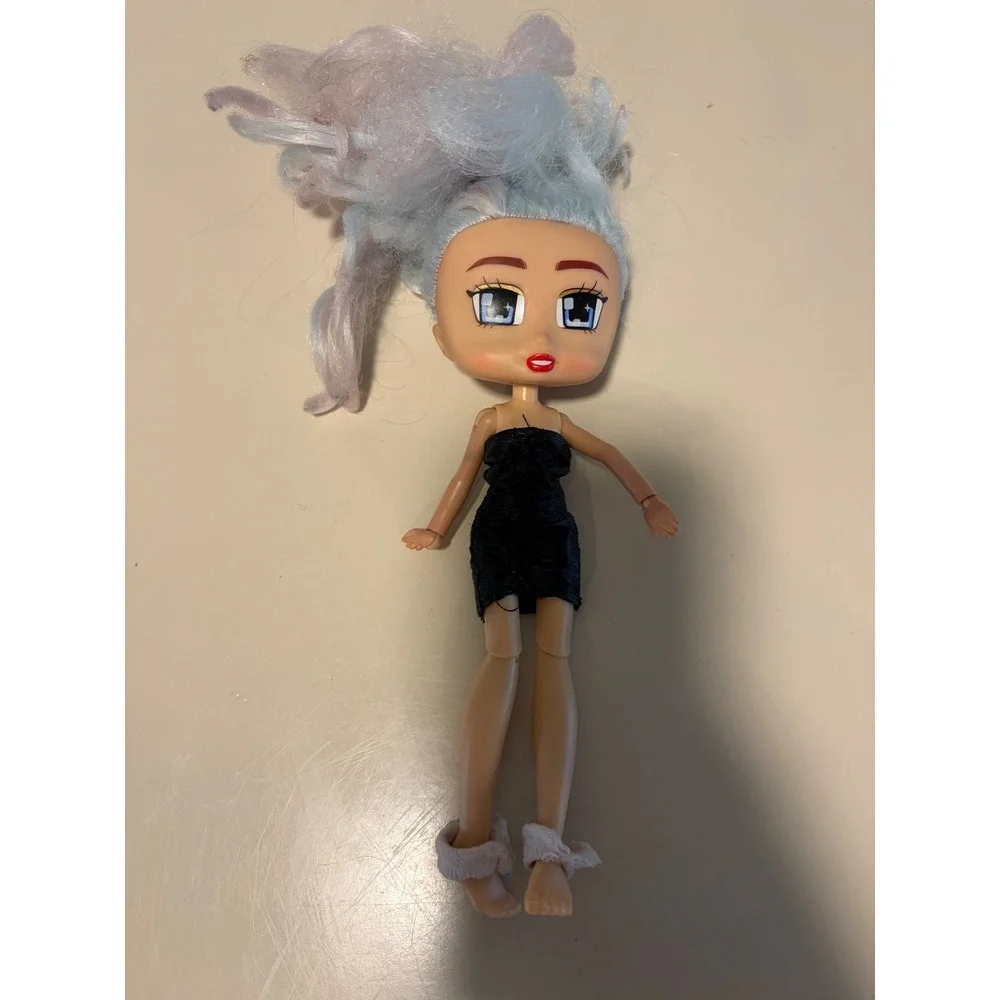 Boxy Girls Fashion Doll Blue Pink Hair Black Dress 8 Inch Articulated Toy